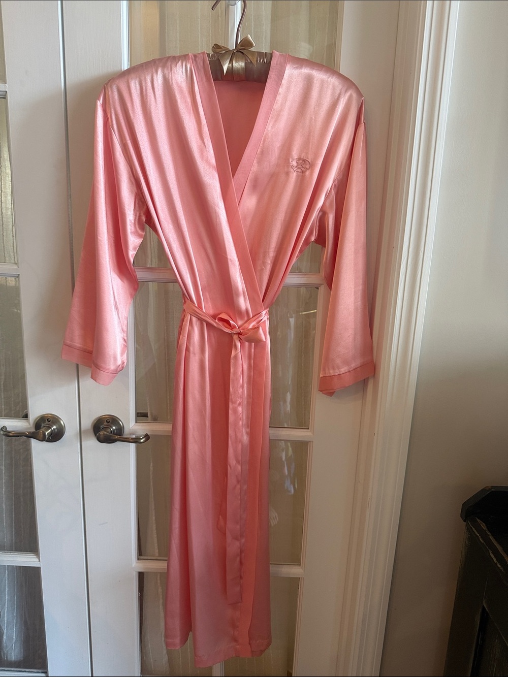 Vintage Y2K Oscar de la Renta Pink Label Coral Full Length Robe Monogram Glam S